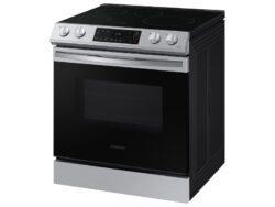 Samsung 6.3 cu. ft. Smart Rapid Heat Induction Slide-in Range with Air Fry & Convection+ in Black Stainless Steel