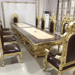 European-Style Solid Wood Carving Dining Table and Chairs