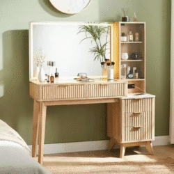 Modern Glass Top Big Vanity Table with 5 Drawers