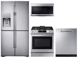 Samsung 4-Door Flex™ Refrigerator + Slide-in Electric Range with Smart Dial & Air Fry + Dishwasher + Microwave in Stainless Steel