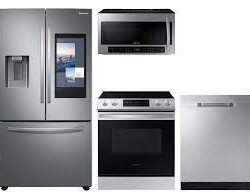 samsung 3-door Family Hub™ Refrigerator + Slide-in Electric Range with Wi-Fi + StormWash™ Dishwasher + Microwave in Stainless Steel