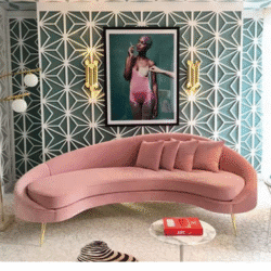 Nordic simple fabric three-person special-shaped sofa