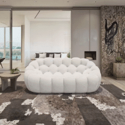 French Minimalist Cream Football Sofa