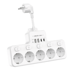 Power Strip 5-Way Multicontact Outlet EU Plug with 4 USB Ports 3.1A/5V 3840W Multiple Electrical Socket