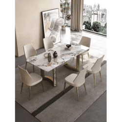 Italian light luxury rock plate dining table and chair combination