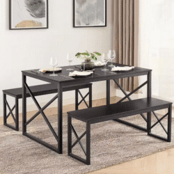Wooden Dining Room Table and Chairs with Metal Frame