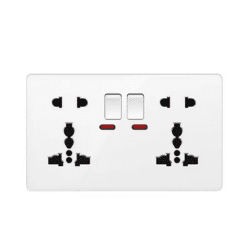 White Universal Double 5-pin Wall Power Outlet, Electrical Switch with Socket
