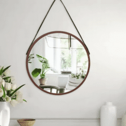 Hanging Mirror Makeup Mirror Wood Framed Ornament Art Circle Mirror for Dresser Salon