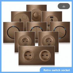 High quality coffee color universal Retro Eu FR 220V wall light switch,Reset button switch electrical socket