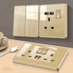 Luxury All Tempered Glass Wall Lamp Switch Button Golden UK Plug 13A Universal Wall Socket