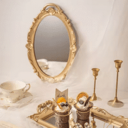 French Retro Vintage Palace Relief Gold Tray Mirror