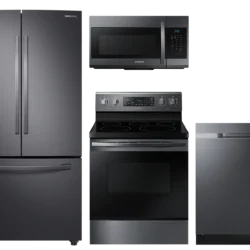 Large Capacity 3-door Refrigerator + Electric Range with Convection + StormWash™ Dishwasher + Microwave in Black Stainless