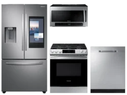 Samsung 3-door Family Hub™ Refrigerator + Slide-in Electric Range with Wi-Fi + StormWash™ Dishwasher + Microwave in Stainless Steel