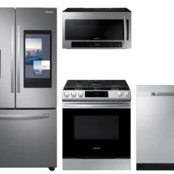 Samsung 3-door Family Hub™ Refrigerator + Slide-in Electric Range with Wi-Fi + StormWash™ Dishwasher + Microwave in Stainless Steel