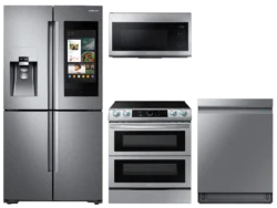 samsung  Family Hub™ 4-Door Flex™ Refrigerator + Flex Duo™ Slide-in Electric Range with Smart Dial & Air Fry + Linear Wash Dishwasher + Microwave in Stainless Steel