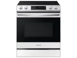 Samsung Bespoke 6.3 cu. ft. Smart Front Control Slide-In Electric Range with Air Fry & Wi-Fi in White Glass