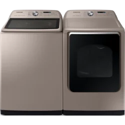samsung Top Load Washer & Dryer Set with Super Speed and Steam Sanitize+ in Champagne