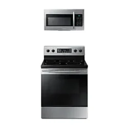 samsung Freestanding Electric Range + Over-the-Range Microwave in Stainless Steel