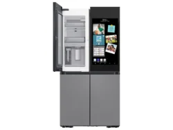Samsung Bespoke 4-Door French Door Refrigerator (23 cu. ft.) – with Top Left and Family Hub™ Panel in Charcoal Glass - and Matte Black Steel Middle and Bottom Panels