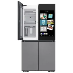 Samsung Bespoke 4-Door French Door Refrigerator (23 cu. ft.) – with Top Left and Family Hub™ Panel in Charcoal Glass - and Matte Black Steel Middle and Bottom Panels