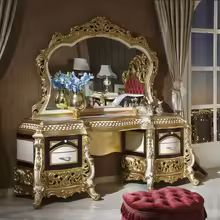 Luxury Golden Bedroom Furniture Turkish Style Vanity Mirror Makeup Dresser