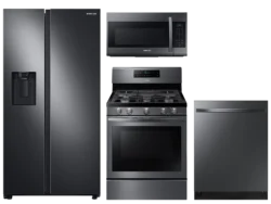 Samsung Large capacity Side-by-Side refrigerator & electric range package in black stainless