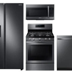 Samsung Large capacity Side-by-Side refrigerator & electric range package in black stainless