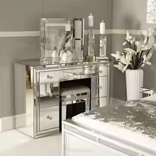 Crystal Shinny Mirrored Frame Decor Vanity Dresser Silver Glass Dressing Table