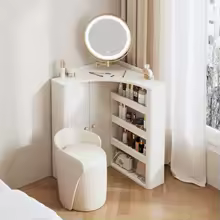 Small Mirror Lights Vanity Table Wood Storage