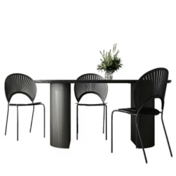 ~L French Retro Black Solid Wood Dining Table and Chair Combination