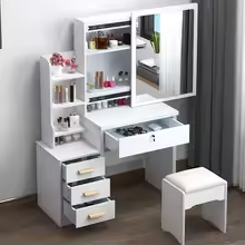 Dressing Table Vanity with Lighted Mirror Makeup Stool Desk
