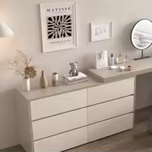 Storage Drawers Dresser Table Modern Minimal Beige Room Mirror Dressing Table