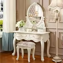European Dressers Vanity Table Set with Mirror White Makeup Desk