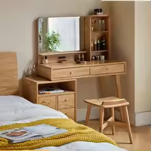 Solid Wood Retractable Makeup Table Modern Minimalist Oak Bedroom Dresser Storage Cabinet